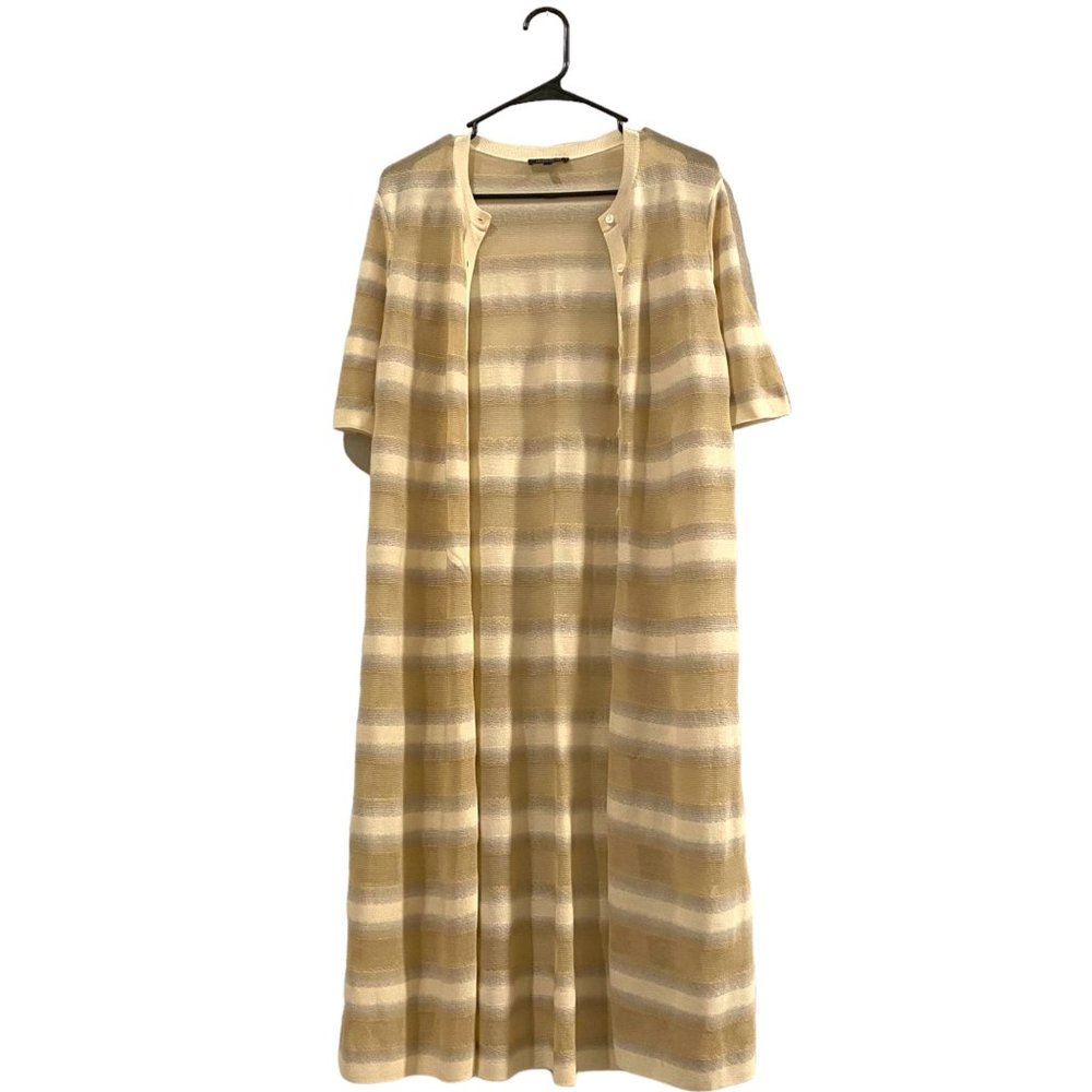 Lafayette 148 New York Sheer Front Button Silk-Blend Cardigan Tan and White XS